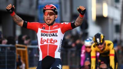 Caleb Ewan sweeps by Arnaud Demare to win stage 3 of Tirreno-Adriatico after Tadej Pogacar attack