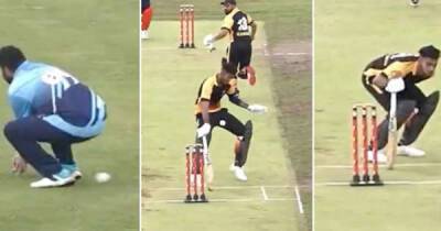 Commentators left in stitches as batter takes ball to nether regions in hilarious sequence