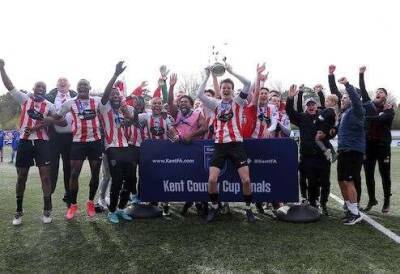 Reaction from Sheppey United manager Ernie Batten after their Kent Senior Trophy win over Hollands & Blair