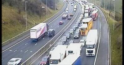Traffic blocked eastbound on M62 due to vehicle fire - live updates