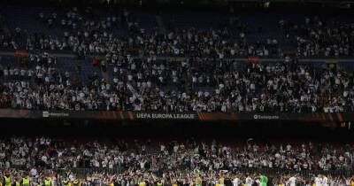 Soccer-Barca president Laporta 'embarrassed' after Eintracht fans flood Camp Nou