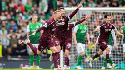 Ryan Porteous - Shaun Maloney - Peter Haring - Paul Macginn - Ellis Simms - Joe Newell - John Beaton - Matt Macey - Chris Cadden - Barrie Mackay - Ewan Henderson - Stephen Kingsley - James Scott - Hearts take derby bragging rights to reach Scottish Cup final - rte.ie - Scotland - county Lewis - county Henderson