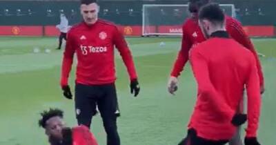 Bruno Fernandes celebrates new Manchester United contract with brilliant Fred moment in training