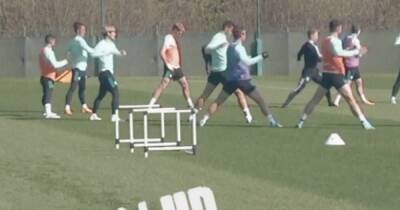 Giorgos Giakoumakis pictured at Celtic training as he steps up comeback bid for title run in