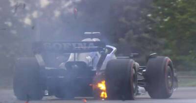 F1 qualifying paused as flaming debris strewn across Imola track following Alex Albon tyre fire