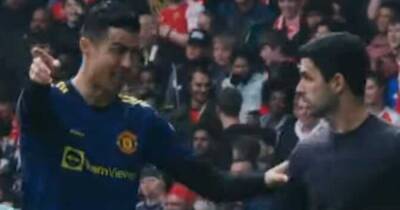 Cristiano Ronaldo gesture to Mikel Arteta after Manchester United penalty appeal vs Arsenal
