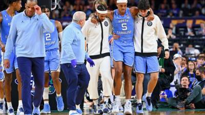 UNC leading rebounder Armando Bacot appears to roll ankle in Final Four win over Duke