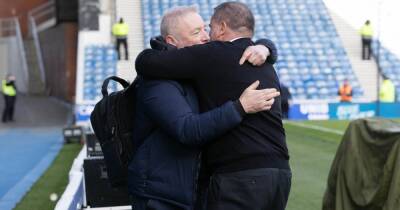 Ally McCoist gives Ange Postecoglou a hug as Rangers icon makes a beeline for Celtic boss
