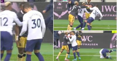 Newcastle United - Hugo Lloris - Rodrigo Bentancur - Fabian Schar - Tottenham Hotspur - Joelinton sent Bentancur flying after he appeared to headbutt Saint-Maximin - givemesport.com