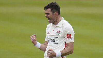 James Anderson celebrates England return with trio of wickets for Lancashire