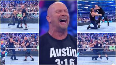 Stone Cold's hilarious reaction to Vince McMahon's sell of the Stunner at WrestleMania 38