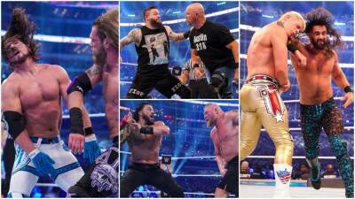 Vince Macmahon - Seth Rollins - Randy Orton - Bobby Lashley - Brock Lesnar - Becky Lynch - Ronda Rousey - Pat Macafee - Charlotte Flair - Roman Reigns - Edge - WrestleMania 38: Every match ranked from worst to best - givemesport.com