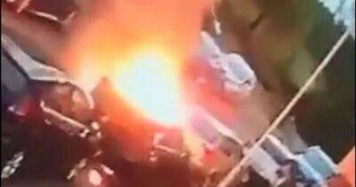 Shocking footage shows moment arsonist torches car in Oldham street