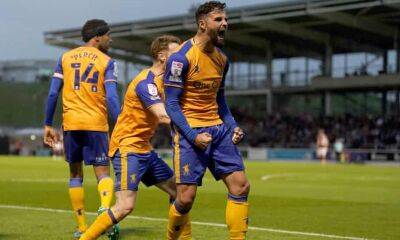 Nathan Bishop - Liam Roberts - Mansfield secure League Two playoff final spot after win over Northampton - theguardian.com - county Northampton - county Roberts -  Mansfield