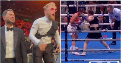 Jake Paul's reaction to the final 30 seconds of Katie Taylor vs Amanda Serrano is so cringeworthy