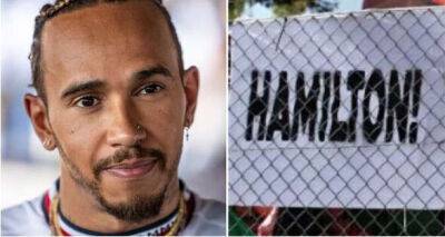 F1 fans taunt Lewis Hamilton with George Russell banner at Spanish Grand Prix