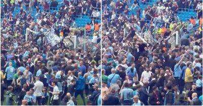 Man City fans broke goal during pitch invasion after winning Premier League title