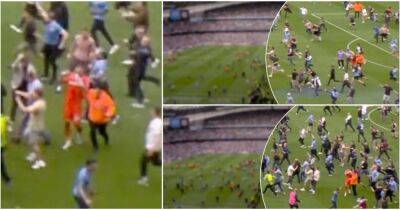 Robin Olsen: Footage of Aston Villa goalkeeper being attacked during Man City pitch invasion