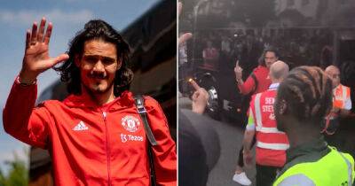 Edinson Cavani gives middle finger to Man Utd supporter after final match for the club