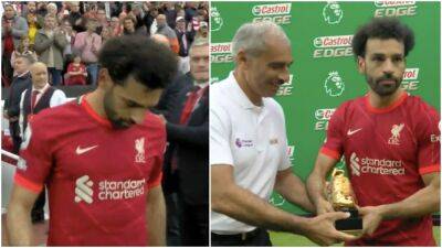 Liverpool's Mo Salah looked gutted collecting personal awards on final day