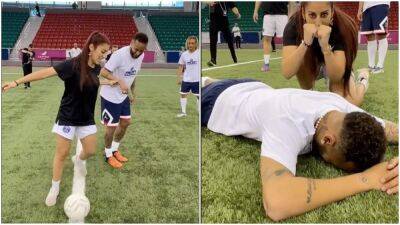 Neymar's brilliant reaction after being nutmegged by female freestyler