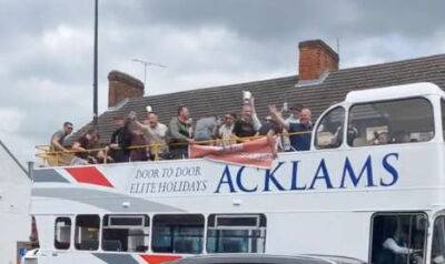 Saturday League team celebrate title win with open-top bus tour through empty streets
