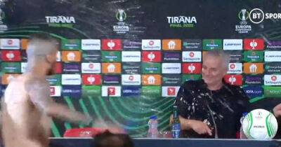 Jose Mourinho - Conor Macgregor - John Macenroe - Jose Mourinho soaked by Roma players as they stormed press conference in celebration - msn.com - Manchester - Portugal - Italy -  Tirana