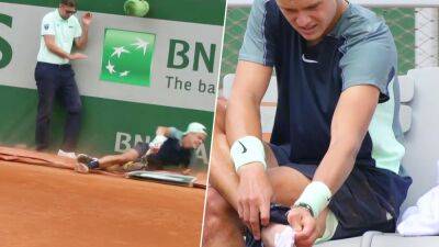 French Open: 'Oooh!' - Tim Henman reacts as rising star Holger Rune crashes into board at back of court