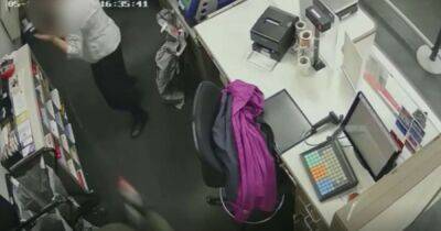 Horrific CCTV footage shows 'dangerous' robber in false beard spraying Post Office staff with ammonia