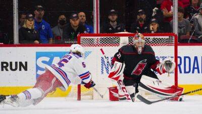 Carolina Hurricanes goalie Antti Raanta exits Game 7 vs. New York Rangers with lower-body injury