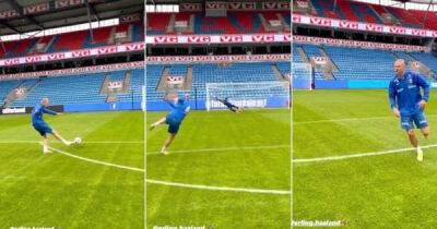 Erling Haaland shows even his weaker right foot is insanely powerful in Norway training - msn.com - Manchester - Norway