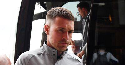 Aaron Ramsey pictured arriving for Rangers against RB Leipzig as team bus snap offers Europa League clue