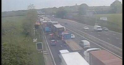 M6 traffic updates with FIVE MILES of queues heading towards Manchester after crash - latest