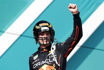 Miami GP: Verstappen, Leclerc and Sainz in NFL helmets on the podium sparked quite the fan reaction