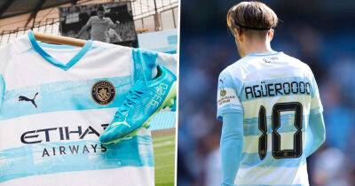 Man City debut Aguero-inspired training kit in tribute to former striker's title clinching goal against QPR