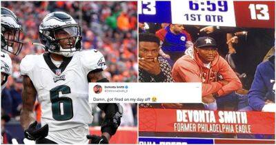 Jason Kelce - Philadelphia Eagles wide receiver DeVonta Smith has a brilliant reaction to jumbotron gaff - givemesport.com - county Eagle -  Las Vegas - state Tennessee - county Wells