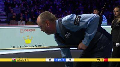 Top 10 shots of 2021/22 snooker season: No. 8 – Mark Williams in the pink at Masters with one-handed great escape