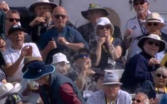 Daryl Mitchell - Jack Leach - Trent Bridge - Matthew Potts - Watch: Cricket ball hit directly into spectator's pint at Trent Bridge - msn.com - New Zealand