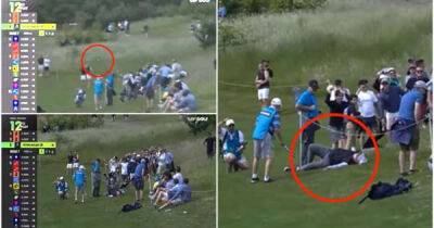 The moment a fan was floored by a wayward drive at the LIV Golf Event