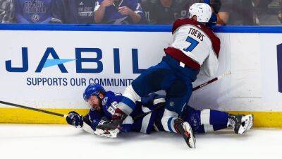 Josh Manson - Tampa Bay Lightning's Nikita Kucherov forced from Game 3 after 'dangerous play' by Colorado Avalanche's Devon Toews - espn.com - state Colorado - county Bay