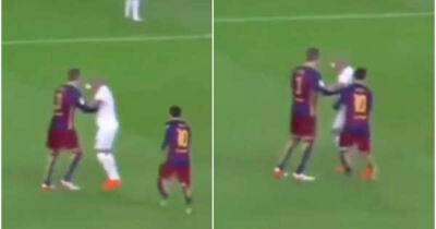 Lionel Messi rugby tackling Pepe in the box really is an underrated El Clasico moment