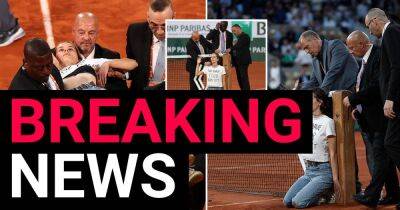 Play halted during French Open semi-final as protester ties herself to the net before being carried away by security