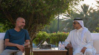 Sheikh Mansour bin Zayed meets Manchester City manager Pep Guardiola