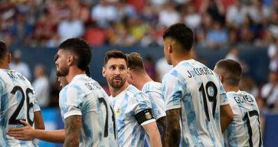 Lionel Messi reacts after scoring all five goals in Argentina victory