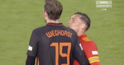 : It got heated between Burnley teammates Weghorst & Roberts after Dutchman's late winner v Wales