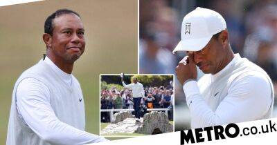 Tiger Woods wipes away the tears as he misses the cut at his final St Andrews Open