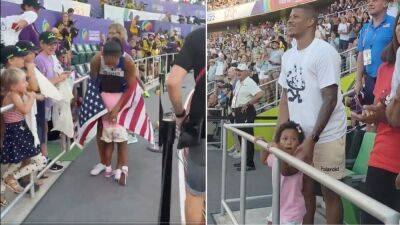 Allyson Felix: US star’s ‘adorable’ daughter cheers her on at World Championships