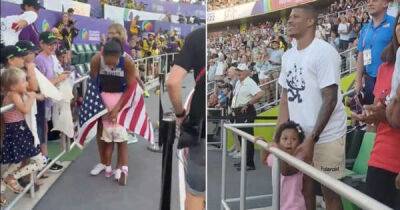 Adorable: Footage emerges of Allyson Felix's daughter cheering her on at World Championships