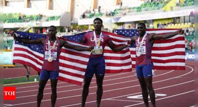 Christian Coleman - Fred Kerley - Andre De-Grasse - Aaron Brown - Marvin Bracy - Fred Kerley wins men's world 100m gold in US clean sweep - timesofindia.indiatimes.com - Usa - Canada - South Africa -  Doha - Japan -  Tokyo - state Oregon - Jamaica - county Coleman