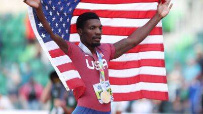 Marcell Jacobs - Fred Kerley - Marvin Bracy - World Championships: Fred Kerley wins 100m title to lead USA clean sweep - thenationalnews.com - Britain - Italy - Usa -  Tokyo -  Budapest -  Eugene